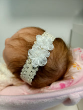 Load image into Gallery viewer, DOLL HEADBANDS for Prem and Newborn dolls  WHITE FLOWERS

