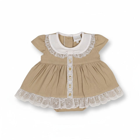 BABY DRESS SET (2 piece) size Tiny Newborn. BEIGE 