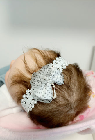 DOLL HEADBANDS for Prem and Newborn dolls GREY DOTS BUTTERFLY 