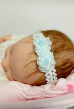 Load image into Gallery viewer, DOLL HEADBANDS for Prem and Newborn dolls  BLUE FLOWERS
