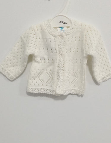 BABY Cardigan size SMALL NEWBORN 19-20"(0000) WHITE 
