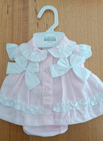 BABY DRESS SET (2 piece) size Newborn. Pink Button and bows 