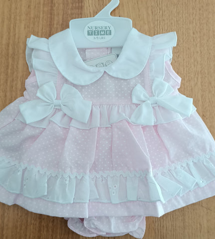 BABY DRESS SET (2 piece) size Newborn. Pink Polka dot 