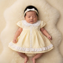 Load image into Gallery viewer, BABY DRESS SET (2 piece) size Prem 16-18". Yellow lace
