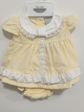 Load image into Gallery viewer, BABY DRESS SET (2 piece) size Prem 16-18". Yellow lace
