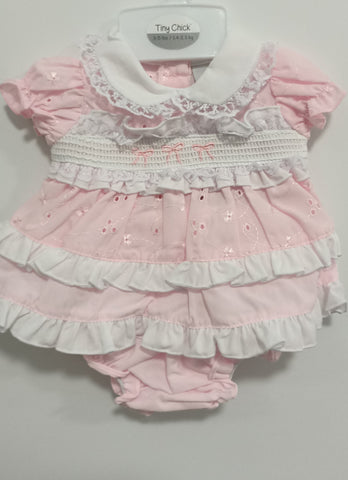 BABY DRESS SET (2 piece) size Small newborn 18-20". Pink smock 