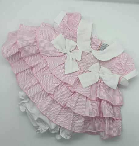 BABY DRESS SET (2 piece) size Prem . Pink/White stripe 
