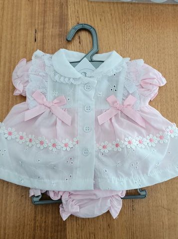 BABY DRESS SET (2 piece) size Newborn . Pink Daisy 