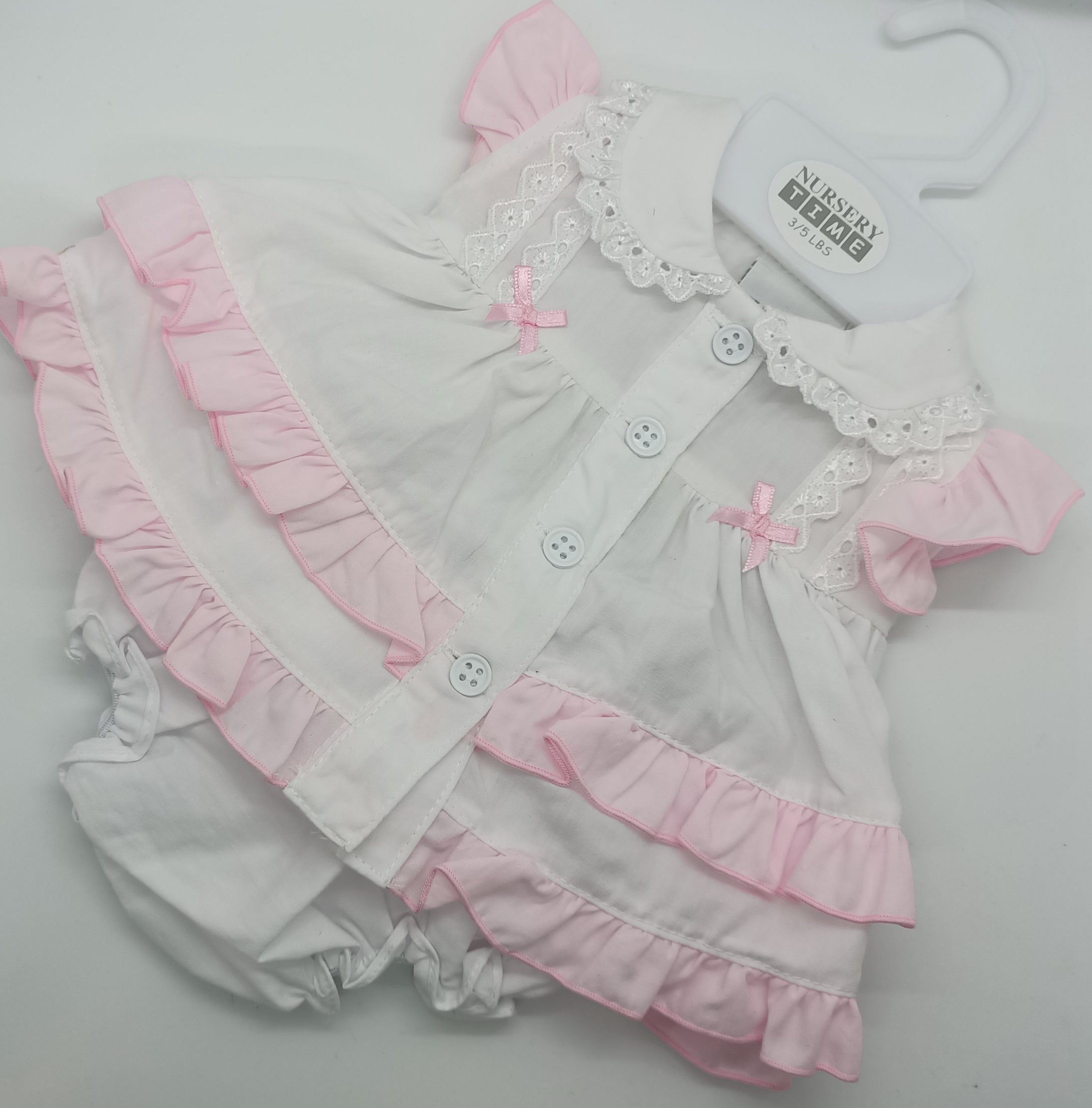 BABY DRESS SET (2 piece) size Newborn. White pink trim