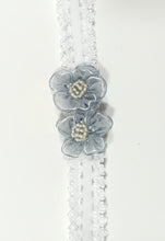 Load image into Gallery viewer, DOLL HEADBANDS for Prem and Newborn dolls  GREY FLOWERS
