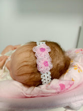 Load image into Gallery viewer, DOLL HEADBANDS for Prem and Newborn dolls  HOT PINK FLOWERS
