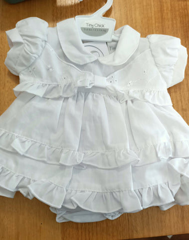 BABY DRESS SET (2 piece) size Tiny Newborn. White 